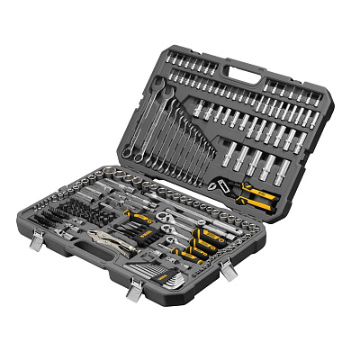 Набор инструментов, 1/2", 3/8", 1/4", CrV, S2, пластиковый кейс, 232 предмета// Denzel