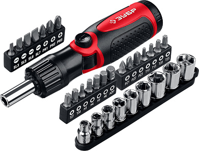 Реверсивно-рычажная отвертка с насадками 31 шт ЗУБР Универсал-31