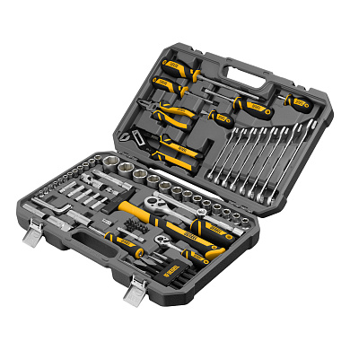 Набор инструментов, 1/2", 1/4", CrV, S2, пластиковый кейс, 84 предмета// Denzel