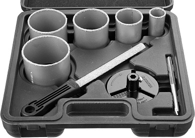 Набор STAYER ″PROFESSIONAL″: Коронки с основанием и центровочным сверлом, напильник, d=33, 53, 67, 7