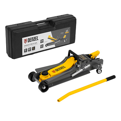 Домкрат гидравлический подкатной с фиксатором, 2,5 т, 85-385 мм, в пласт. кейсе Denzel