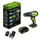 Дрель-шуруповерт ударная акк. Greenworks GD24DD60, 24V, б/щет, 30/60Нм,1х4Ач,ЗУ,кор (3704107CUB)