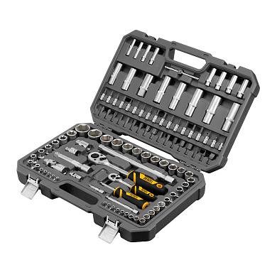 Набор инструментов, 1/2", 1/4", CrV, S2, пластиковый кейс, 109 предметов// Denzel