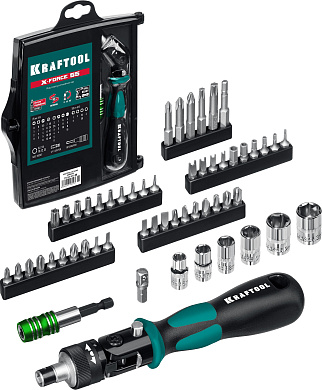 Реверсивная отвертка с насадками KRAFTOOL Expert-55, 55 предм.