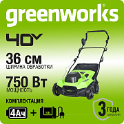 Аэратор-скарификатор аккумуляторный Greenworks GD40SC38IIK4, 40V, бесщеточный, c 1хАКБ 4Ач и ЗУ