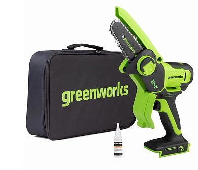 Цепная мини пила аккумуляторная Greenworks GD24CSMNX, 24V, 15см, бесщеточная, c 1хАКБ 4Ач и ЗУ