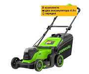 Газонокосилка аккумуляторная Greenworks 24Вx2 GD24X2LM411, 41 см, бесщеточная, c 2хАКБ 4Ач