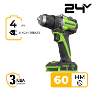 Дрель-шуруповерт акк. Greenworks DD560, 24V, б/щет, 30/60 Нм, 13мм, Anti-kickback, 1х4Ач,ЗУ, кор