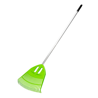 Грабли веерные пластиковые, 495х1680 мм, 23 плоских зуба, алюминиевый черенок, Россия// Palisad