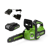 Пила цепная 24В Greenworks аккумуляторная б/щ, GD24CS30, 30 см (в компл. АКБ на 4А/ч и ЗУ)