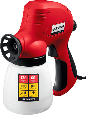 Краскопульт (краскораспылитель) электрический, ЗУБР ЗКПЭ-120, краскоперенос 300 мл/мин, вязкость кра