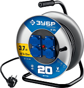 Силовой удлинитель на стальной катушке ЗУБР КГ-315, КГ, 3 x 1.5 мм2, 20 м, 3700 Вт, IP44