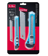 Набор ножей универсальных 10 шт, с отлам.лезвием 9 мм и 18 мм, 2 ножа, 8 лезвий