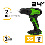 Дрель-шуруповерт акк. Greenworks GD24DD35K2, 24V,б/щет,0-380/0-1450 об/мин, 29/35Нм, 1х2Ач,ЗУ, короб