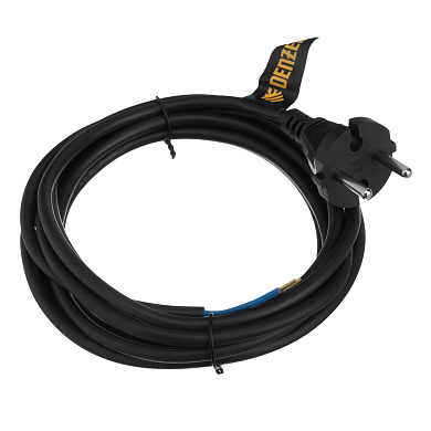 Шнур сетевой Energy Series, ПВС, 3 м, 2х1 мм, с неразборной вилкой, черный// Denzel