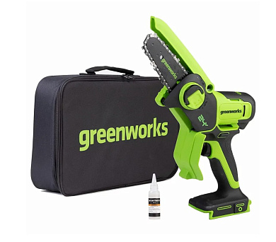 Цепная мини пила аккумуляторная Greenworks GD24CSMNX, 24V, 15см, бесщеточная, c 1хАКБ 2Ач и ЗУ (2008