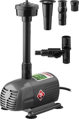 Насос фонтанный, ЗУБР ЗНФЧ-33-2.5, для чистой воды, напор 2,5 м, насадки: колокольчик, гейзер, каска