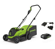 Газонокосилка Greenworks GD24LM33k4, 24v, 33 см, в комплекте с АКБ 4 А·ч и ЗУ (аккумуляторная)