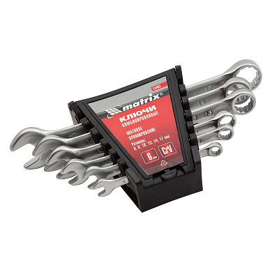 Набор ключей комбинированных, 6 - 17 мм, 6 шт., CrV, матовый хром Matrix