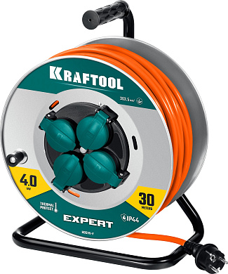 Силовой удлинитель на стальной катушке EXPERT KRAFTOOL ПВС 3х2.5 30м 4000Вт IP44