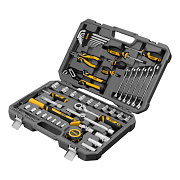 Набор инструментов, 1/2", 1/4", CrV, S2, пластиковый кейс, 64 предмета// Denzel