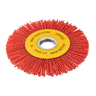 Щетка для УШМ, 125 мм, Плоская, нейлоновая щетина, посадка 22,2 мм// Denzel