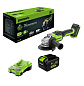 Угловая шлифовальная машина акк. Greenworks GD24AG, 24V, б/щет, 125 мм, 10500 об/мин,1x8Ач,ЗУ