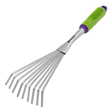 Грабли веерные 9-зубые, 130х420 мм, стальные, пластиковая рукоятка// Palisad