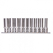 Набор удлиненных торцевых головок 1/2", шестигранные, CrV, 10 шт., 10-22 мм Stels