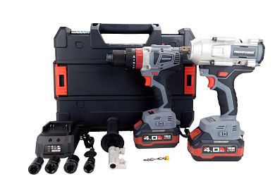 Аккумуляторный бес, НАБОР 2в1 ProfiSet-2С18 гайковерт и ударная шуруп (Li-ion-2шт, 4Ач,)