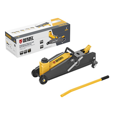 Домкрат гидравлический подкатной с фиксатором, 3 т, 190-532 мм, SUV Denzel 