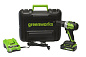 Дрель-шуруповерт ударная Greenworks GD24DD60K2, 24V, б/щет,0-450/0-1700об/мин, 30/60Нм, c 1х2Ач и ЗУ
