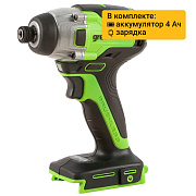 Винтоверт ударный акк. Greenworks GD24ID3, 24V, б/щет, 0-2800об/мин, 4000уд/мин, HEX 1/4, 300Нм, 3 р