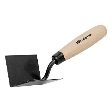 Кельма угловая, 80 х 60 х 60 мм, стальная, для внутренних углов, деревянная рукояткаСибртех