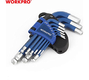 Набор шестигранных ключей SHORT с шаровидным наконечником 9шт WP222010 WORKPRO