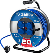Силовой удлинитель на стальной катушке ЗУБР ПВС-325, ПВС, 3 x 2.5 мм2, 20 м, 4000 Вт, IP44