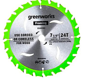 Диск пильный  по дереву для циркулярной пилы Greenworks, Арт. 2943407, 184x20 мм, 24T