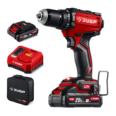 Бесщеточная дрель-шуруповерт, сумка ЗУБР 20 В, 65 Н·м, 2 АКБ LMS (2 А·ч)