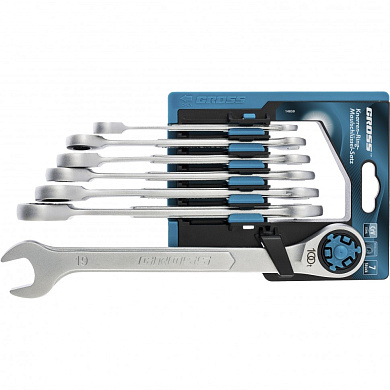 Набор ключей комбинированных трещоточных, СRV, 7 шт., 8- 19мм // Gross