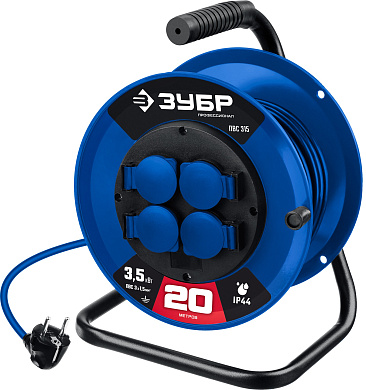 Силовой удлинитель на катушке ЗУБР ПВС 315 ПВС 3х1.5 20м 3500Вт IP44