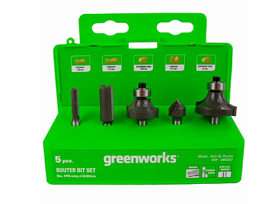 Набор фрез Greenworks с хвостовиком 6,35 мм (5 шт.) для кромочного фрезера (2953207)