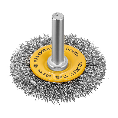 Щетка для дрели, 50 мм, Плоская, со шпилькой, нержавеющая витая проволока// Denzel