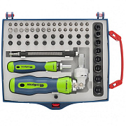 Отвертки реверсивные с набором бит и торцевых головок, 61 предм Сибртех