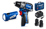 Дрель-шуруповерт + LED фонарь, BRUSHLESS, 12 В, 45 Н·м, 2 АКБ тип Т7 (2 А·ч), кейс