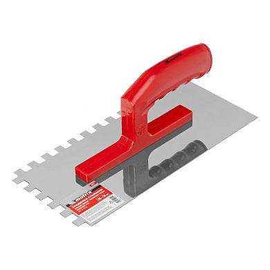 Гладилка из нерж.стали, 280 х 130 мм, зеркальная полировка, пластмас. ручка, зуб 10 х 10 мм Matrix