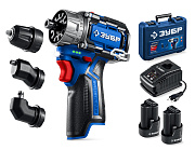 Модульная дрель-шуруповерт, BRUSHLESS ЗУБР КОМБИ #3, 12 В, 45 Н·м, 2 АКБ тип Т7 (2 А·ч)