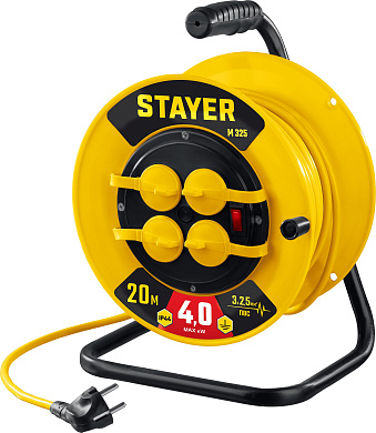 Силовой удлинитель на катушке STAYER М-325, ПВС, 3 х 2.5 мм2, 20 м, 4000 Вт, IP44