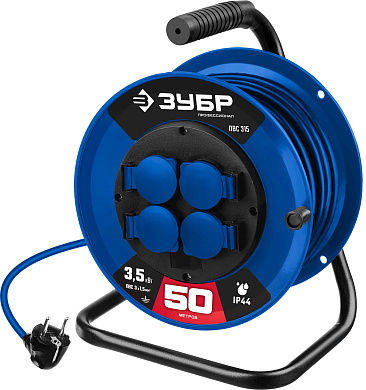 Силовой удлинитель на катушке ЗУБР ПВС 315, ПВС, 3 x 1.5 мм2, 50 м, 3500 Вт, IP44