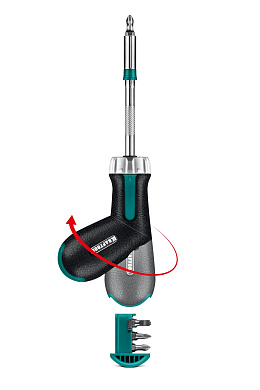 Рычажная реверсивная отвертка с битами KRAFTOOL EXTREM