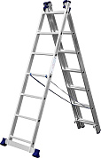 Трехсекционная лестница СИБИН, 7 ступеней, со стабилизатором, алюминиевая